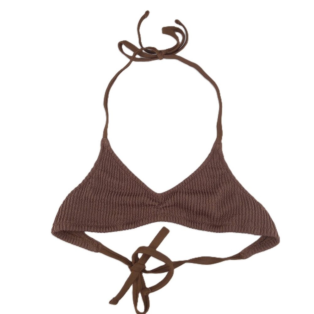 Aerie Women's Crinkle Halter Voop Bikini Top Size XS Dark Brown Swimsuit